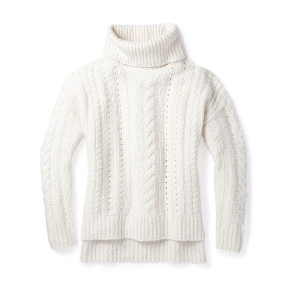 SMARTWOOL Moon Ridge Oversized White Cable Knit Turtleneck Sweater S - Picture 3 of 11